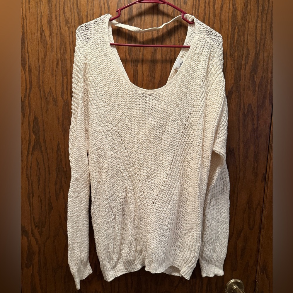 Cozy Beige/White Knit Sweater-Open Back